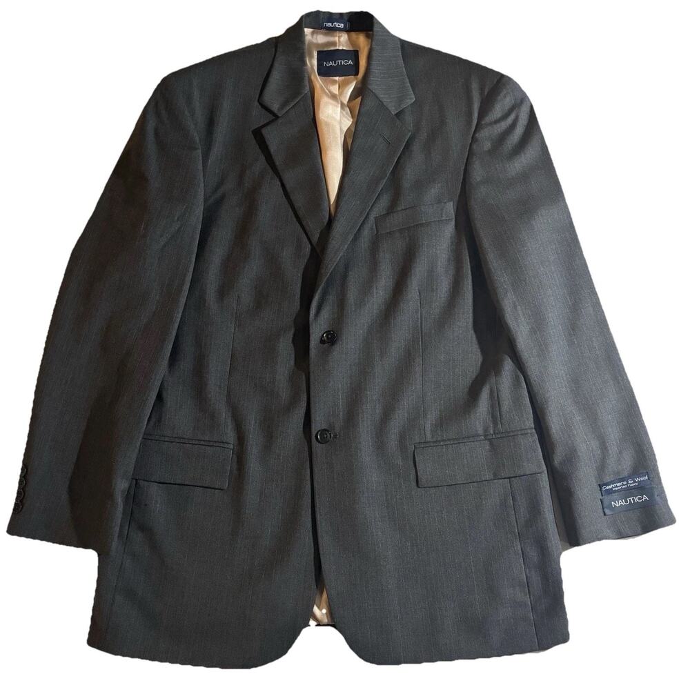 Nautica Men's Long Sleeve Suit Jacket 42L W36 Charcoal Gray Wool Cashmere